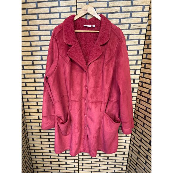 Denim & Co Jackets & Blazers - D&Co Red Sherpa Lined Jacket Size 3X